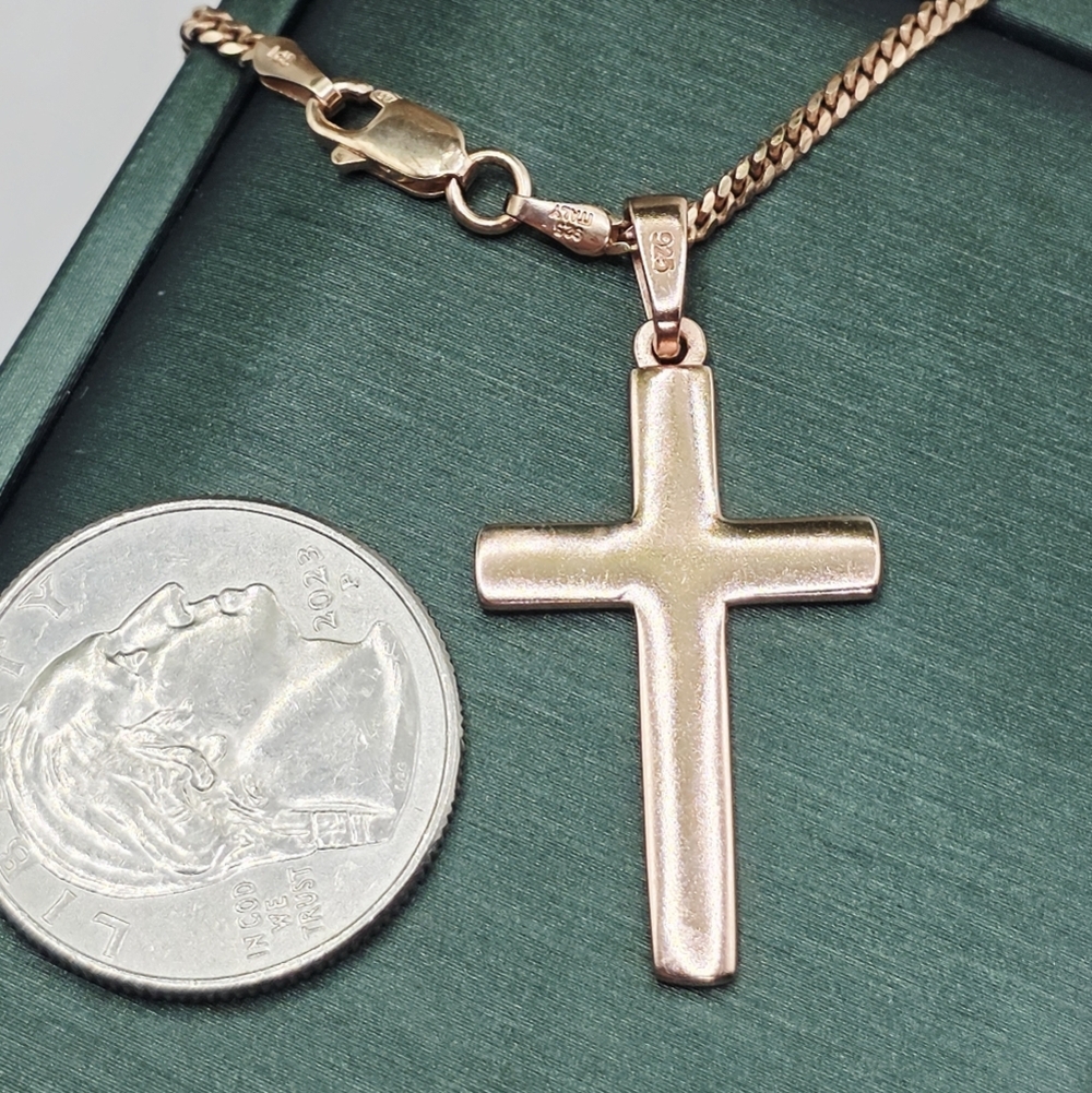 Rose Gold Cross Pendant Necklace, 20" | 925 Sterling Silver Base - Picture 2 of 3
